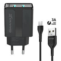 Зарядний пристрій Grand-X CH-15T 5 V 2,4 A 2 USB Black + cable USB -> Type-C (CH-15T) ha