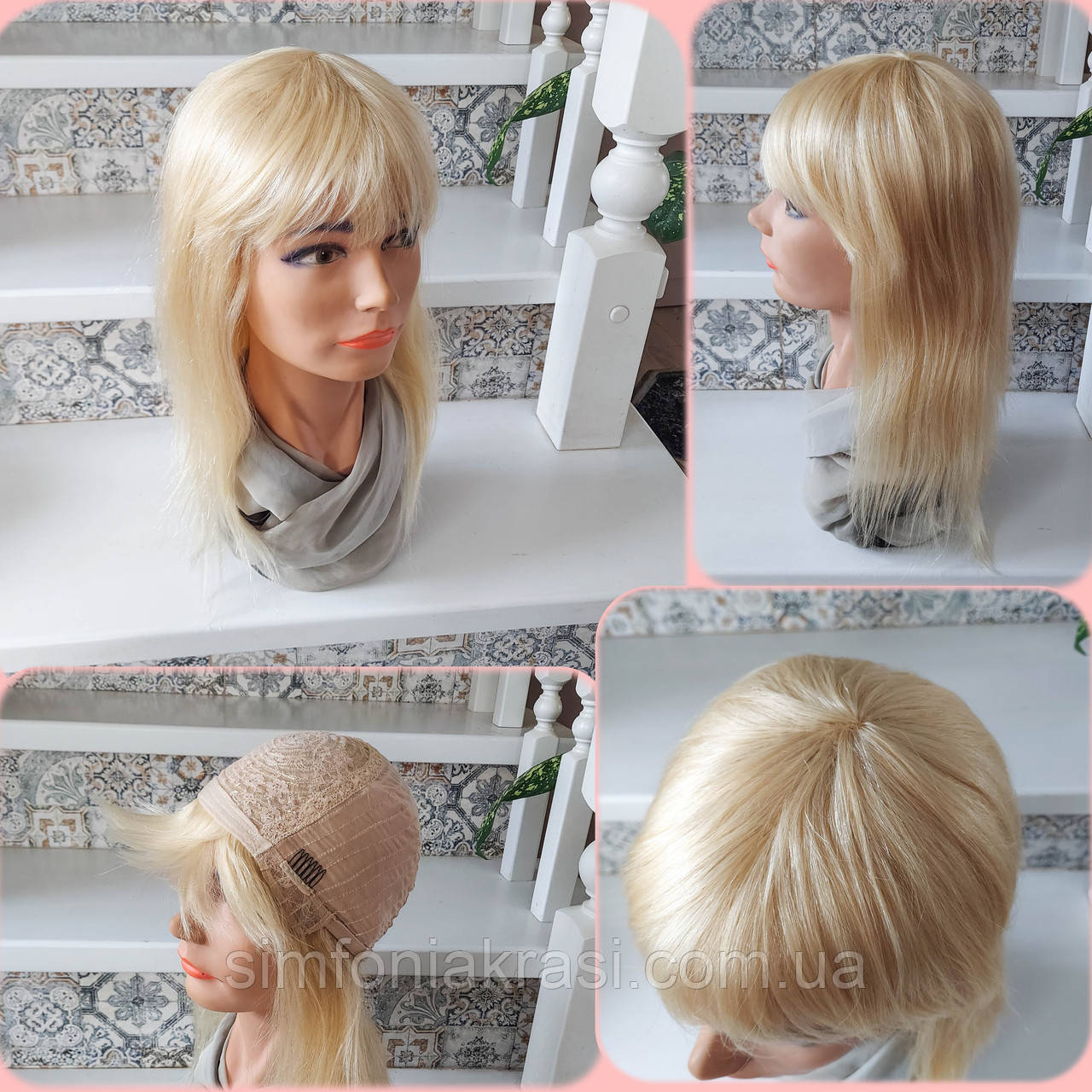 Перука пряма з натурального волосся каскад блонд TRINA 16+"- 613, фото 1