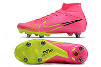 Бутсы гибриды Nike Air Zoom Mercurial Superfly IX Найк суперфлай Футбольная обувь с шипами розового цвета