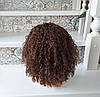 Перука кудрява з натурального волосся з моновставкою ручної роботи каштановий мікс MILEDI HH-P4/30, фото 4