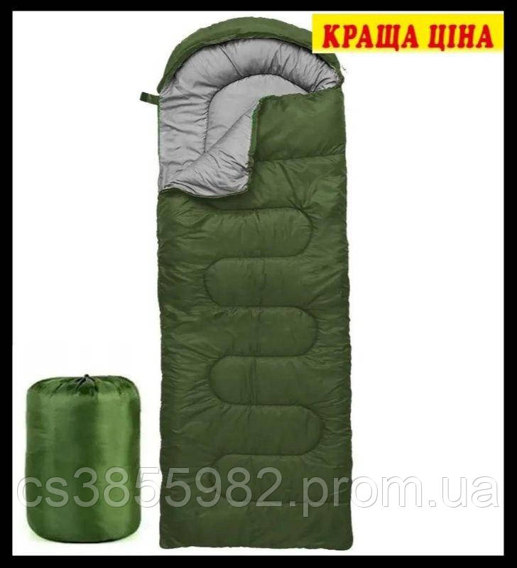 Літній спальний мішок тактичний спальник +15C зелений походний мішок, ковдра з капюшоном