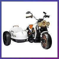 Детский электро мотоцикл трехколесный на аккумуляторе двухместный 1588 для детей 2-6 лет Белый