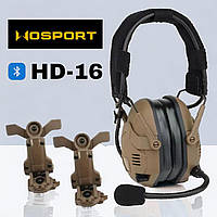 Wosport HD-16 Bluetooth. Тактические наушники с гарнитурой. Крепление на шлем "чебурашки". Цвет Coyote койот.