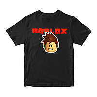 Футболка черная с принтом онлайн игры Roblox "Лицо персонажа Роблокса Roblox" Кавун 11-12 лет ФП011986