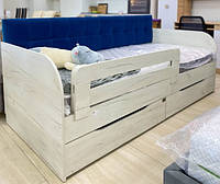 Кровать детская односпальная Л-7 подростковая для мальчика с мягким изголовьем и выдвижными ящиками 90х200