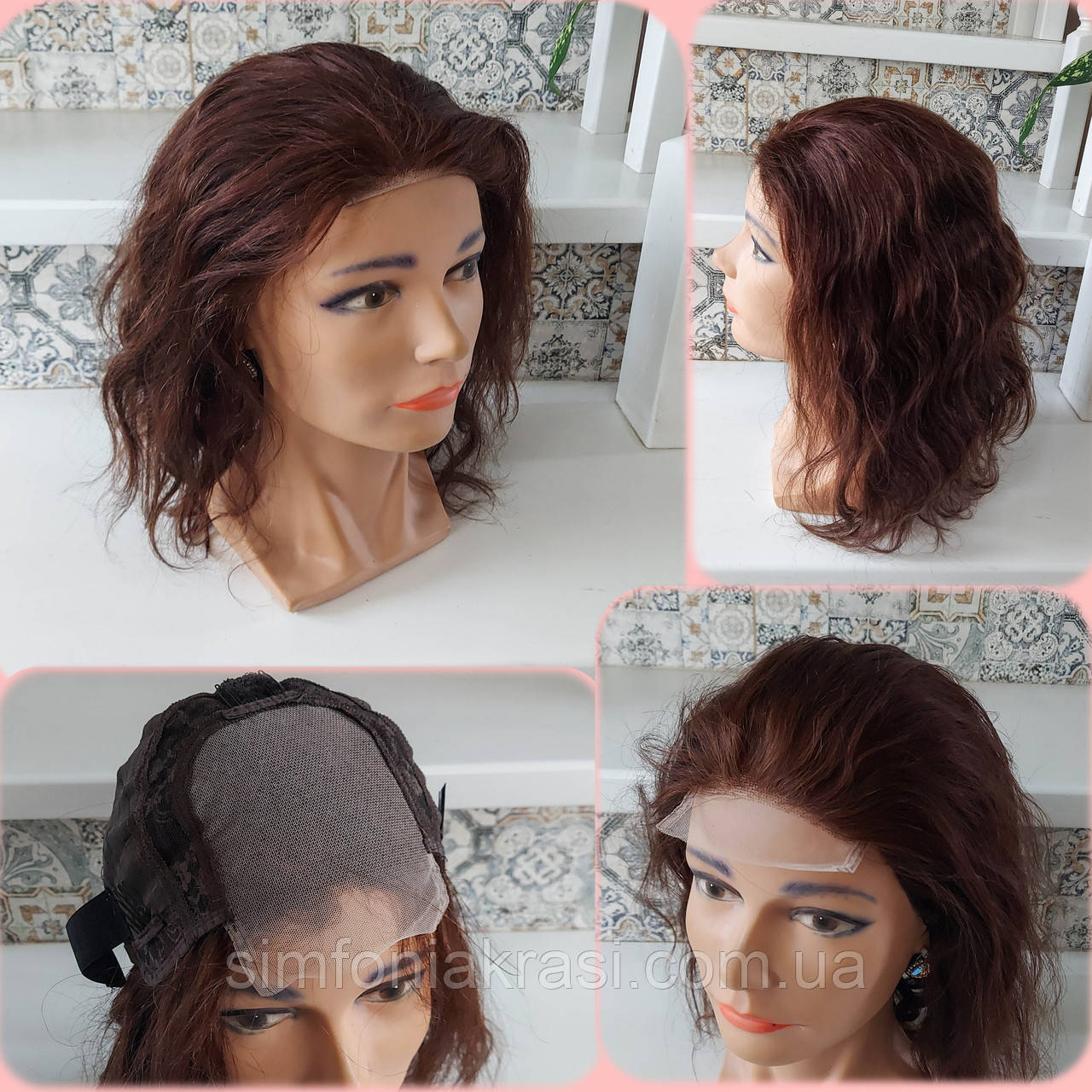 Перука з натурального волосся з моновставкою ручної роботи каштановий MARTA HH-4