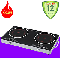 Електрична інфрачервона настільна плита 2 конфорки по 2200 Zepline Потужна електроплита з таймером