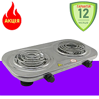 Настільна електрична плита 2 конфорки 3500 Вт Rainberg Потужна побутова електроплита для дому та дачі