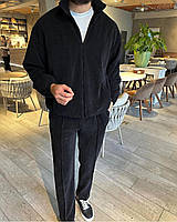 Идеальный мужской костюм из микро-вельвета (кофта на молнии+штаны) черный