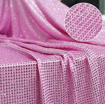 Стразова лайкра рожева з камінням Lt Rose Ширина  150 см