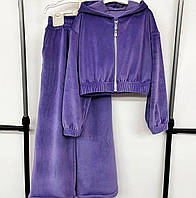 Весенний яркий велюровый костюмчик для девочки (свободные брюки+кофта на молнии) фиолетовый