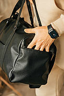 Кожаная дорожная сумка, Спортивная мужская сумка черная кожа PU ks-015 AND - 1126