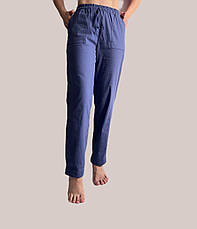 Жночі штани з тканини льон-стрейч, сині (джинсові). мод 41, фото 3