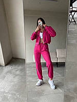 Стильный костюм (укороченный худи оверсайз+джоггеры высокой посадки с карманами) розовый