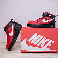 женские кроссовки в красном с черным цвете бренд Nike air Force 1 Mid LV8 найк аир форс, кожаные фирменные 37