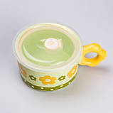 Чашка бульйонниця керамічна 750 мл з пластиковою кришкою "Квітка" Зелена супниця миска для локшини, фото 4