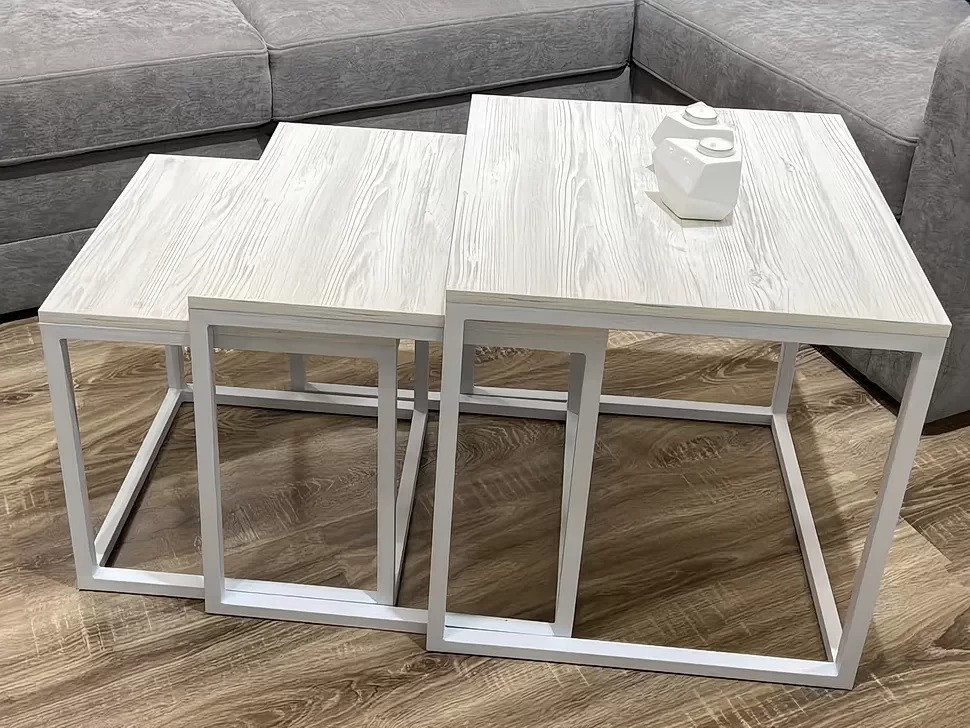 Стіл журнальний в стилі Лофт з металу і ДСП Кубо Метал-Дизайн Білий оксамит, фото 1