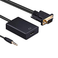 Конвертер VGA to HDTV Adapter + Audio, Black, Full HD 1080P, Blister m