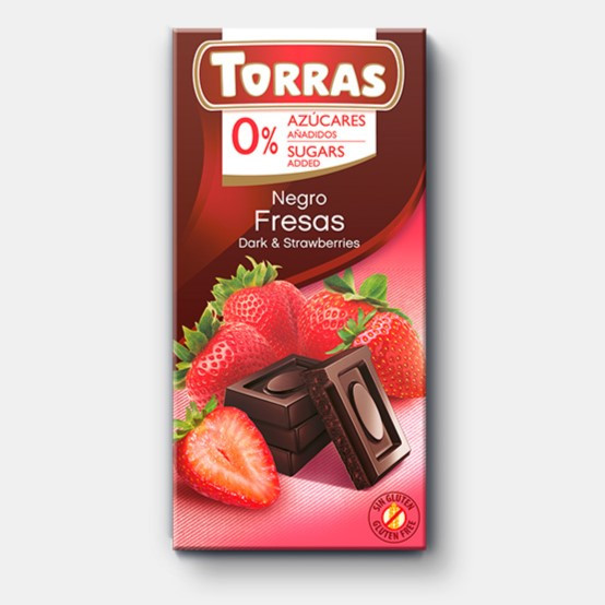 Чорний шоколад без цукру та глютену Torras з полуницею Negro Fresas 75 грамів | Іспанія