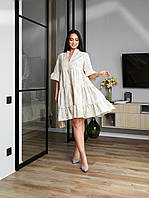 Стильное женское белое платье мини свободного кроя с цветочным принтом