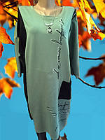 Платье-туника женское батал, темная мята, 2XL (58 р), замок, буквы, Levisha 5033
