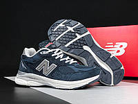 Стильные мужские кроссовки New Balance 990 демисезонные замша сетка синие с белым