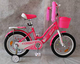 Велосипед для дівчинки від 5 років, з кошиком, CORSO Nice NC-16032 16 дюймів малиновий