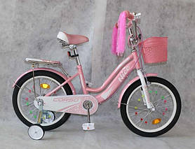 Велосипед для дівчинки 6-8 років, з кошиком, CORSO Nice NC-18005 18 дюймів рожевий