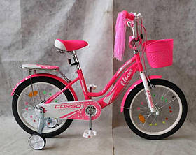 Велосипед для дівчинки 6-8 років, з кошиком, CORSO Nice NC-18600 18 дюймів малиновий