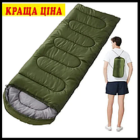 Летний спальный мешок тактический спальник +15C зеленый походный мешок , одеяло с капюшоном