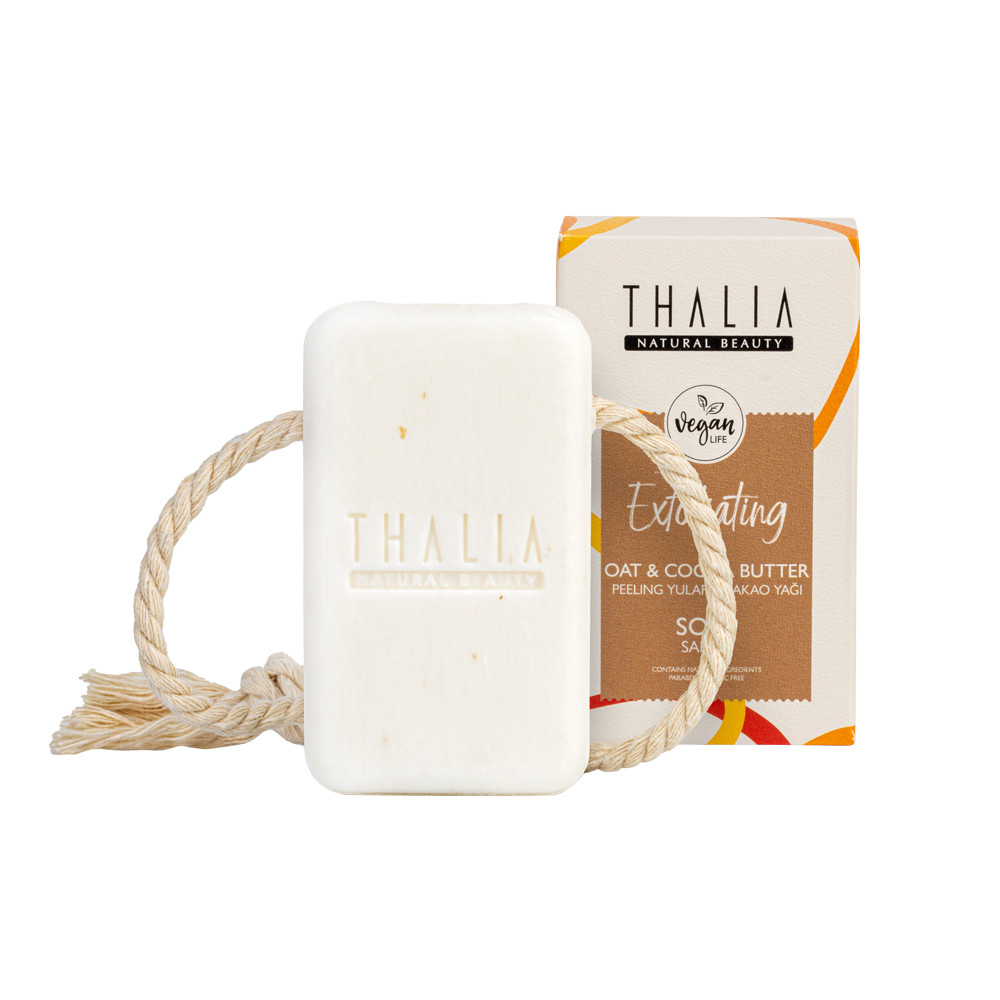 Натуральне відлущуюче мило для обличчя та тіла з маслом какао і висівками THALIA, 140 г, фото 1