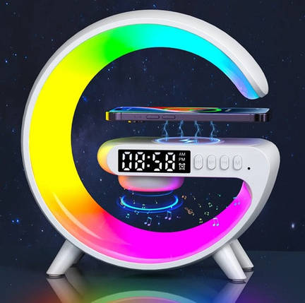 Багатофункціональний пристрій Light Sound Machine G63, RGB нічник, годинник, бездротова зарядка, Bluetooth колонка, фото 1