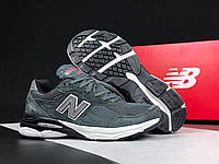 Стильные мужские кроссовки New Balance 990 демисезонные замша сетка темно серые с белым