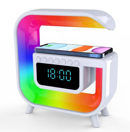 Багатофункціональний пристрій Light Sound Machine G30, RGB нічник, годинник, бездротова зарядка, Bluetooth колонка, фото 1