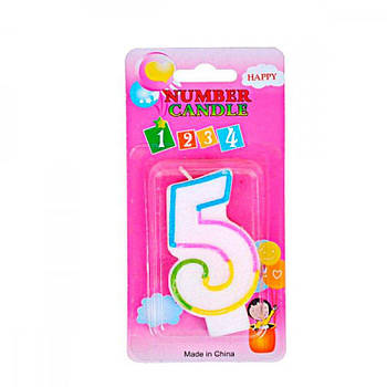 Свічка цифра 5 кольорова 6см з блискітками 636236 G-Rich