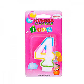 Свічка цифра 4 кольорова 6см з блискітками 636234 G-Rich