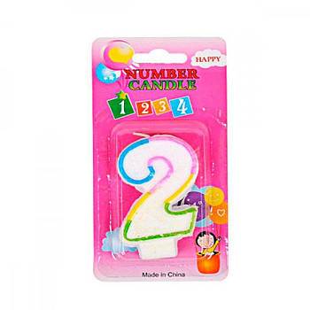 Свічка цифра 2 кольорова 6см з блискітками 636233 G-Rich