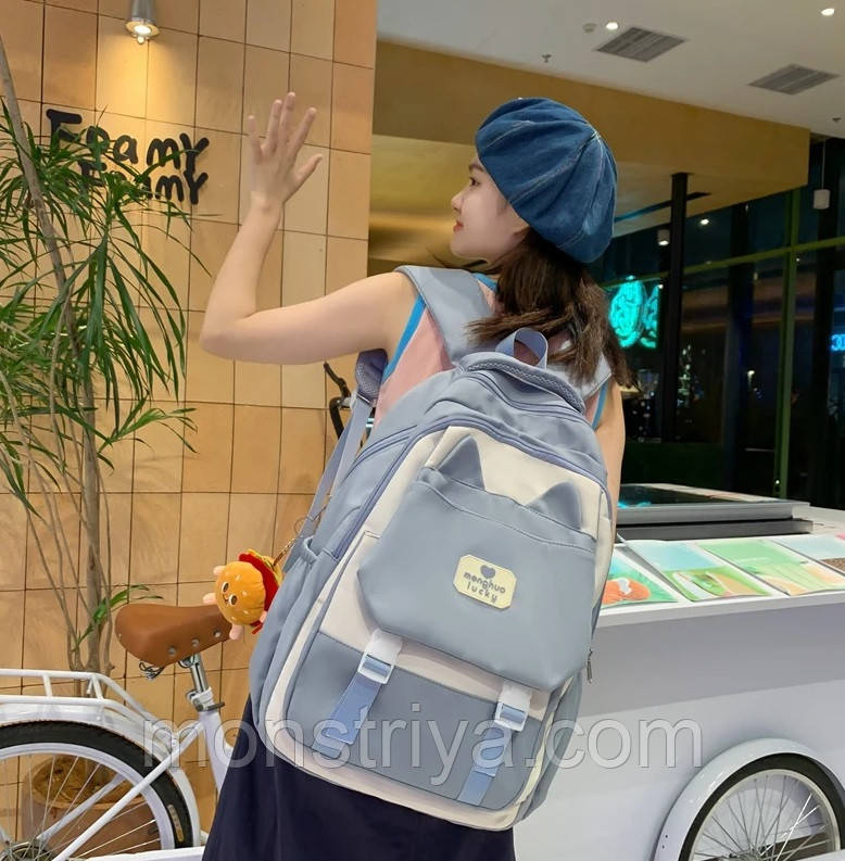 Новинка 2024! Стильний, молодіжний водонепроникний рюкзак з іграшкою-брелоком, для ноутбука навчання, фото 1