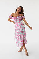 Цветочное платье миди с разрезом ModaWay - розовый цвет, M (есть размеры) dl