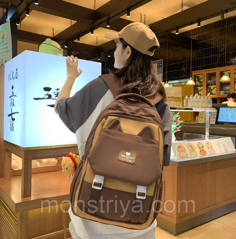 Новинка 2024! Стильний, молодіжний водонепроникний рюкзак з іграшкою-брелоком, для ноутбука навчання