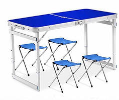 Стіл для пікніка посилений розкладний з 4 стільцями синій
