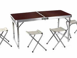 Стіл для пікніка з 4 стільцями посилений розкладний коричневий