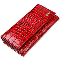 Яркое женское портмоне из натуральной кожи с тиснением под крокодила CANPELLINI 21852 Красный dl