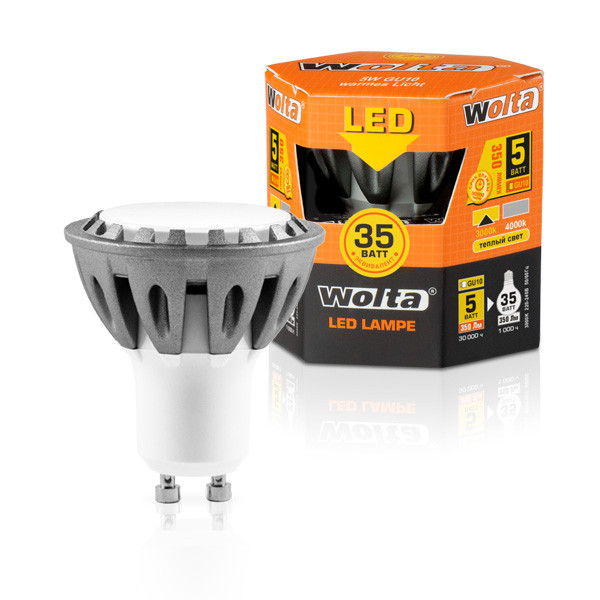 30YPAR16-230-5GU10 Світлодіодна лампа Wolta 5Вт (35Вт) GU10, теплий
