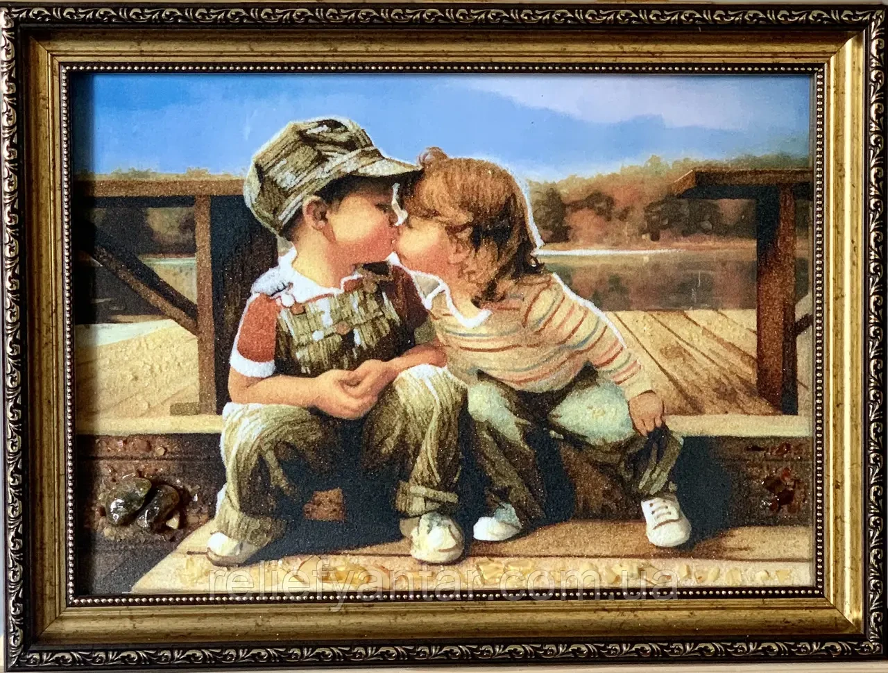 Картина з бурштину " Діти" 30х40 см, фото 1