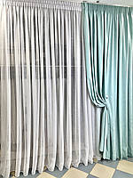 Тюль 3 м х 2.50 м льон однотонний білий гладкий