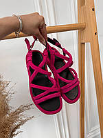 Босоножки - римлянки женские замшевые, сандалии с переплетами, натуральная замша, Фуксия, 40