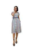Платье женское летнее легкое разноцветное с плетеным поясом