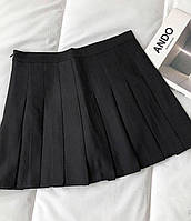 Женская стильная короткая  юбка шорты тенниска в складочку  высокая посадка Черный, 40