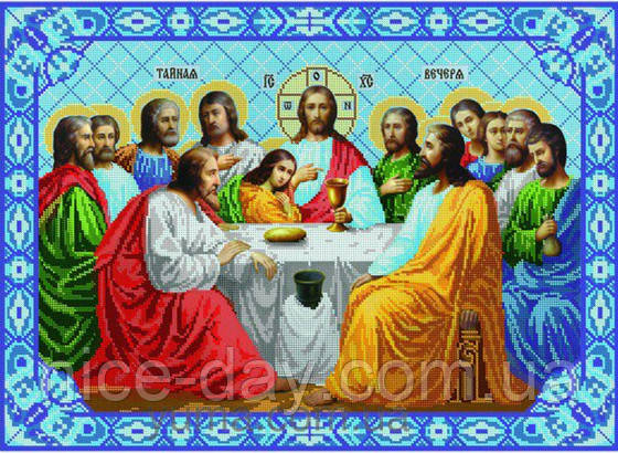 Картина для малювання камінням Diamond painting Алмазна вишивка "Тайна вечірня- остання вечеря" синя